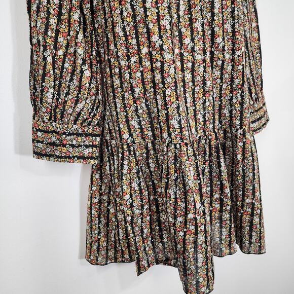 Free People Mini Dress Size 2 Floral Micro Mini Turtleneck 3/4 Sleeve Y2K Peplum - Picture 4 of 11